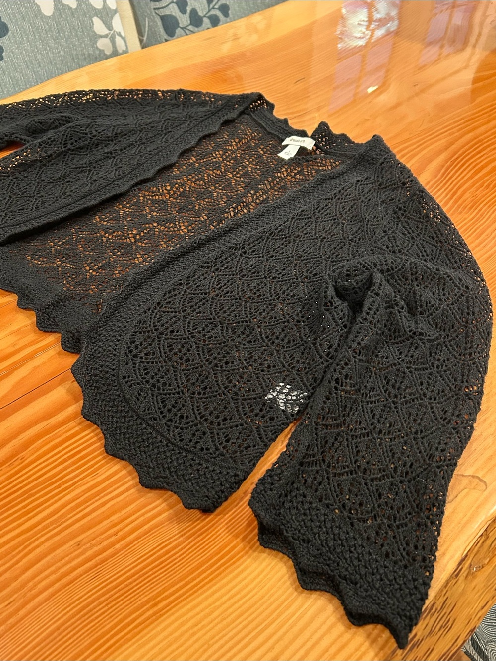 dressbarn Black Cropped Openwork Cardigan